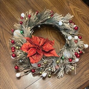 Festive Holiday Wreath with‎ Red Poinsettia